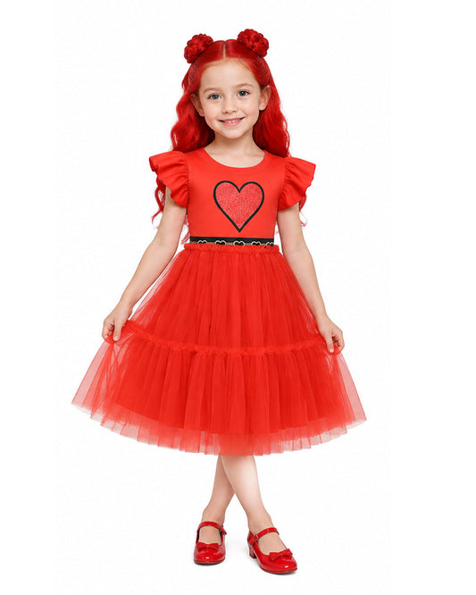 Girls red princess costume dress with heart print