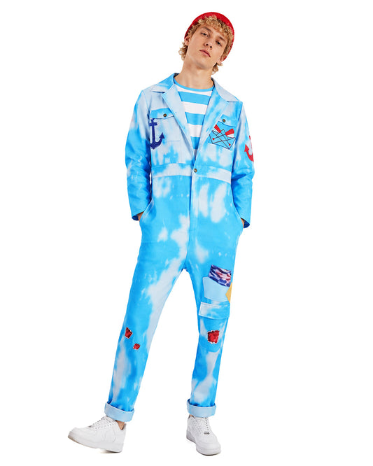 Blue sailor costume set with jumpsuit, striped shirt and hat