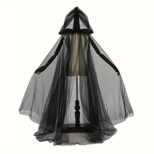 Womens hooded witch cloak in layered tulle