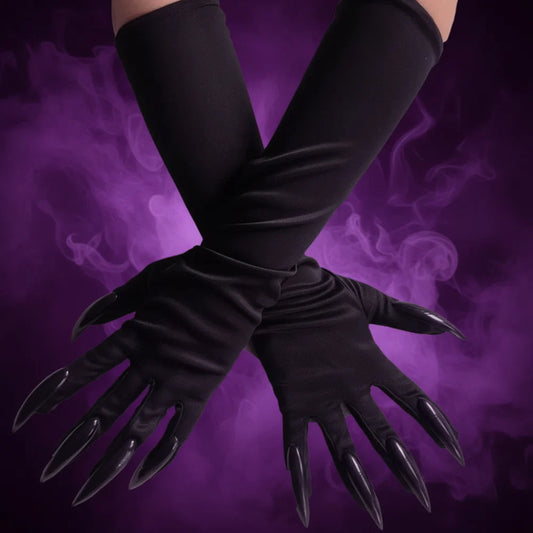 Long black satin costume gloves
