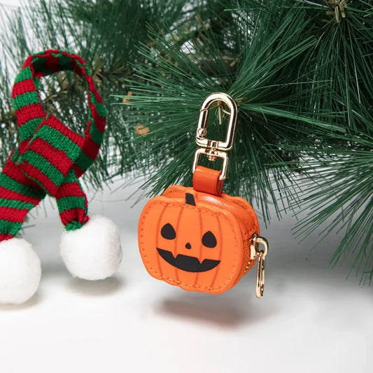 Mini PU leather keychain pouch with festive pendant charm