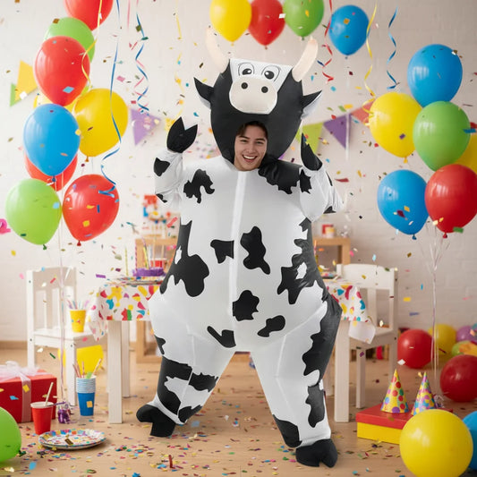 Adult inflatable cow costume in black