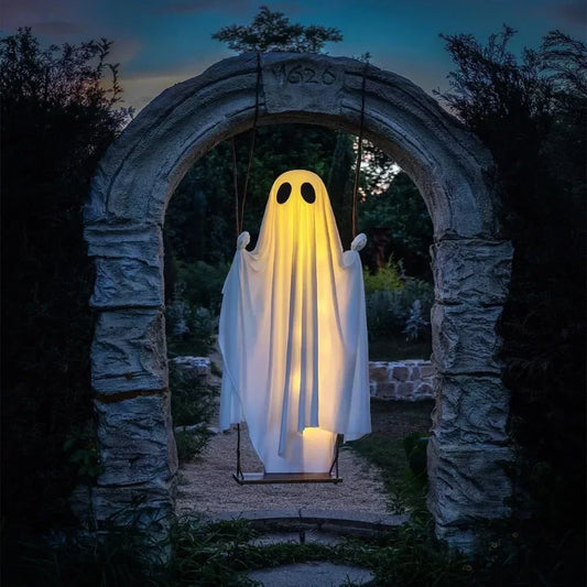 Remote controlled flying ghost Halloween decoration with LED lights