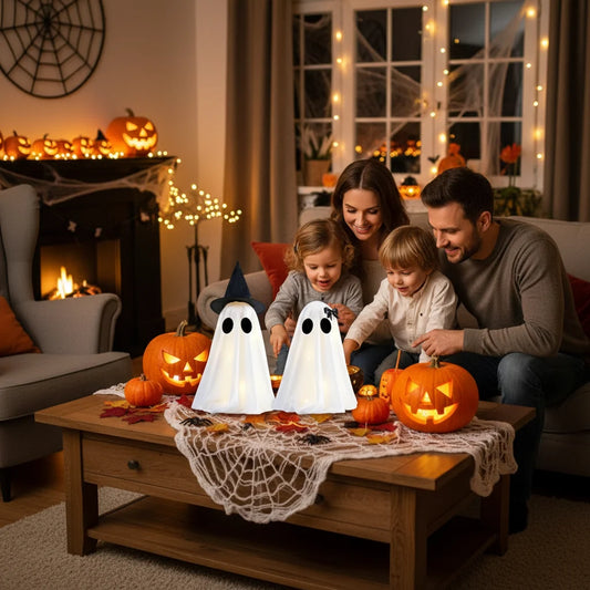 White Halloween ghost figures for indoor decor, two-piece set