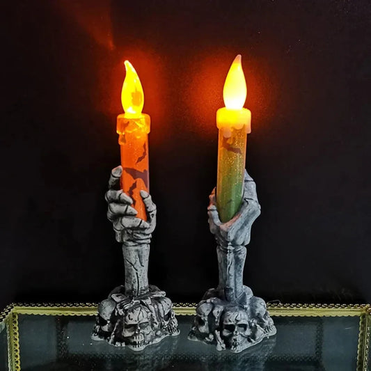 Skull shaped Halloween candle holder for tabletop decor