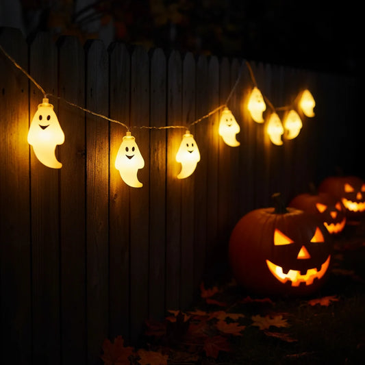 Halloween ghost LED string lights, battery powered