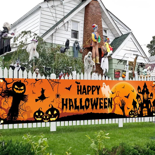 Halloween banner yard sign with pumpkin and bat design