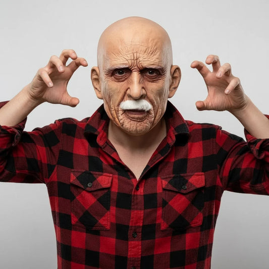 Realistic old man latex mask with white beard