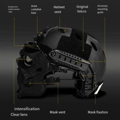 Person wearing the tactical skull cosplay mask
