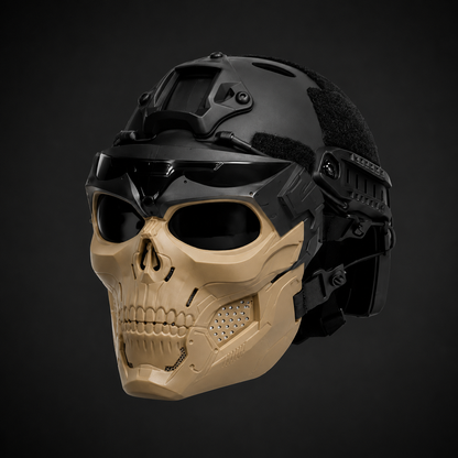 Tactical skull mask shown in khaki