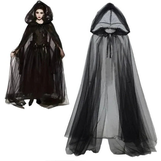 Womens hooded costume cape as a Halloween outer layer