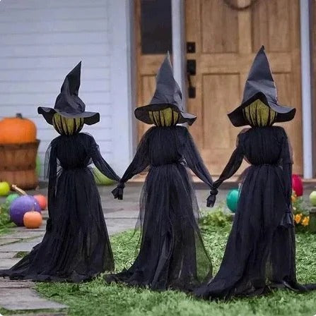 Lighted witch yard stake with sound activation for outdoor Halloween decor