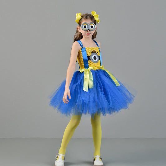 Girls yellow and purple tutu dress costume with goggles