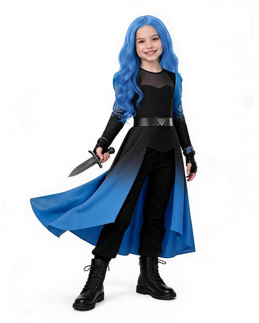 Royal warrior princess costume with blue gradient cape top