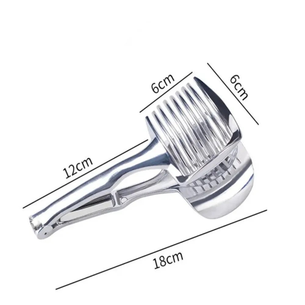 Stainless steel fruit and vegetable slicer with ergonomic grip