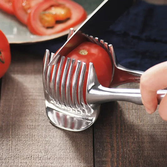 Stainless steel fruit and vegetable slicer with ergonomic grip