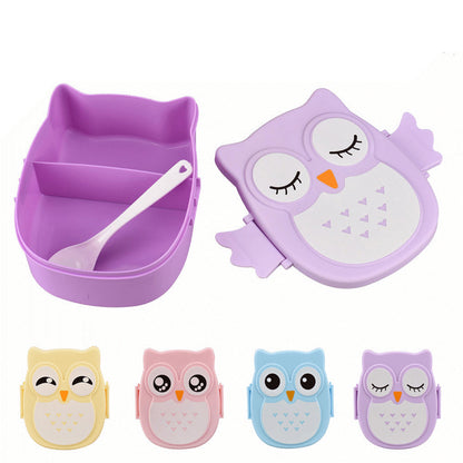 Kids owl-shaped lunch box with fork and spoon