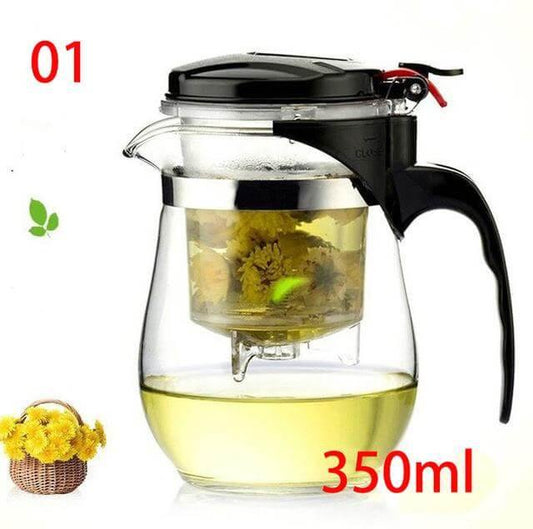 Glass teapot with stainless steel infuser and lid